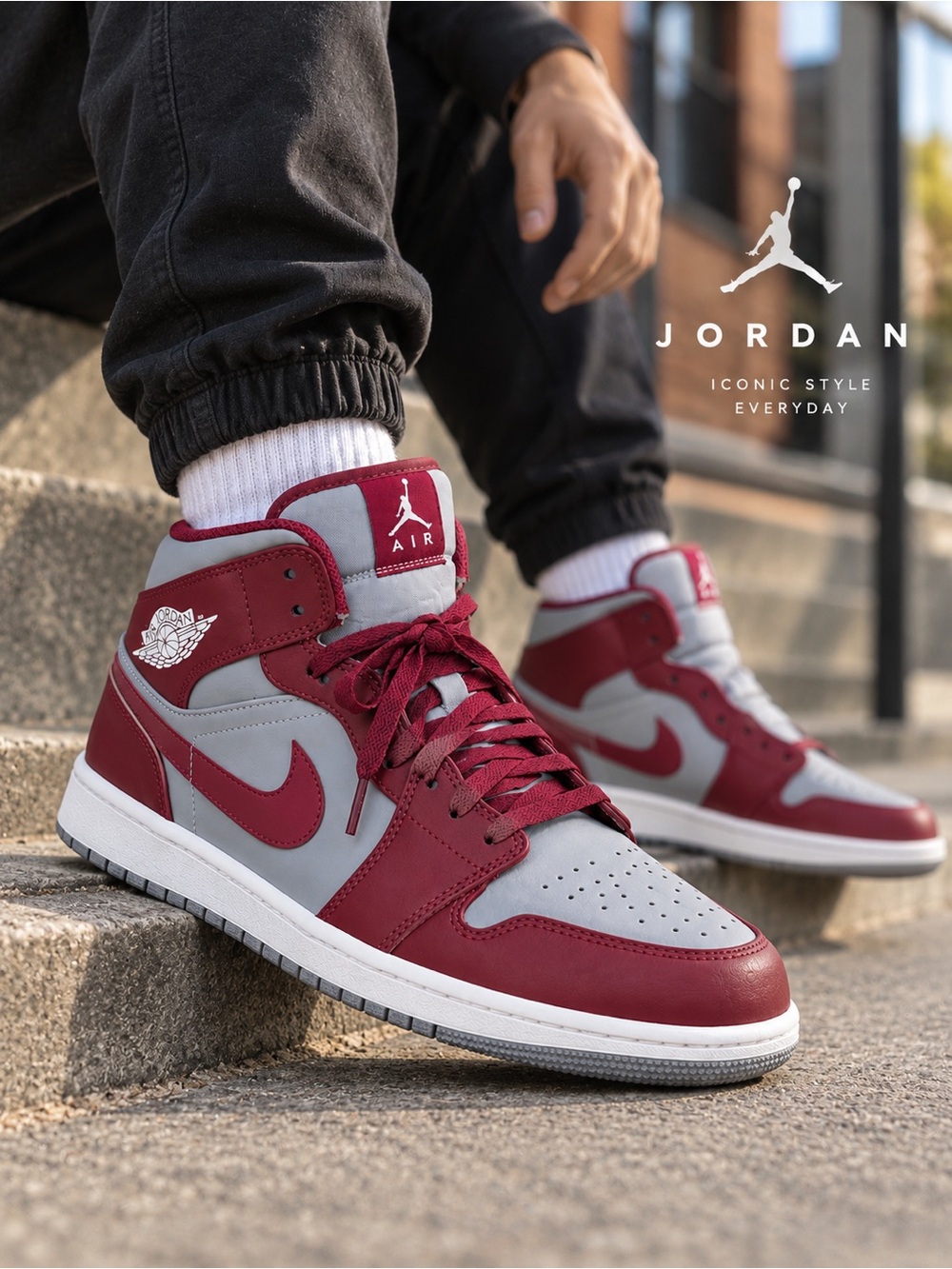 Nike Air Jordan 1 Mid Cherrywood Red Cement Grey Men’s 10